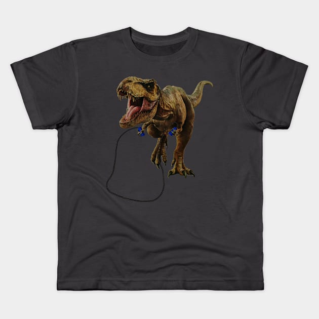 Funny T Rex Trying skipping rope, Sad Dinosaur Kids T-Shirt by dukito